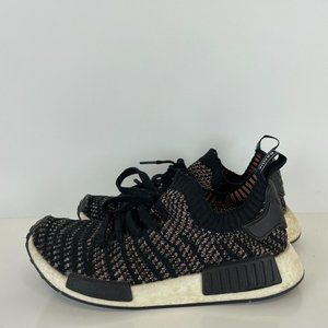 Adidas NMD R1 STLT Primeknit Running Shoes Black Grey Solar Pink Womens 9